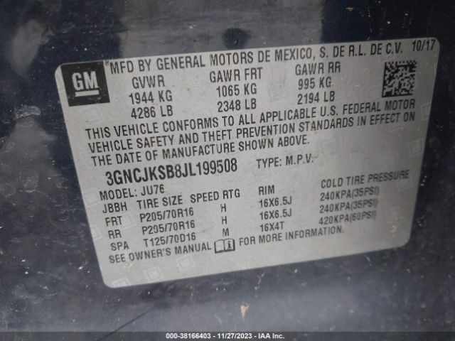 3GNCJKSB8JL199508 Chevrolet TRAX LS