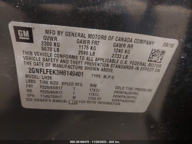 2GNFLFEK3H6149401 Chevrolet EQUINOX LT