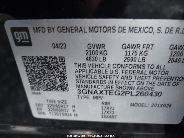 2023 CHEVROLET EQUINOX AWD 2FL VIN: 3GNAXTEG2PL260430