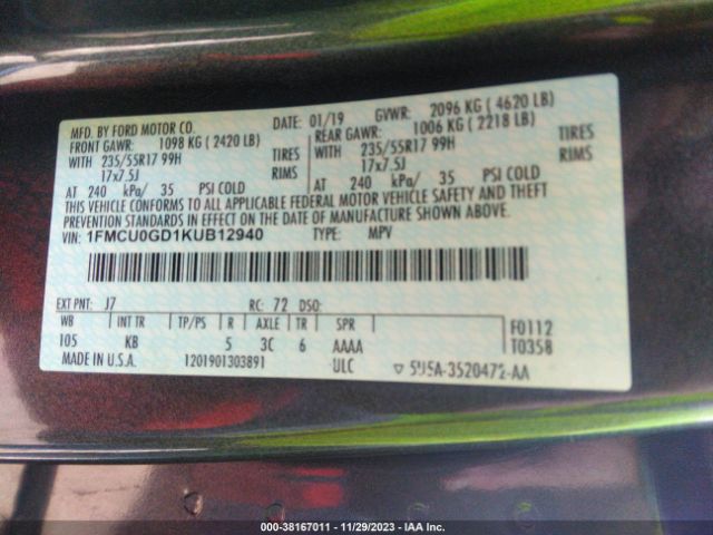 2019 FORD ESCAPE 1FMCU0GD1KUB12940 Photo 8