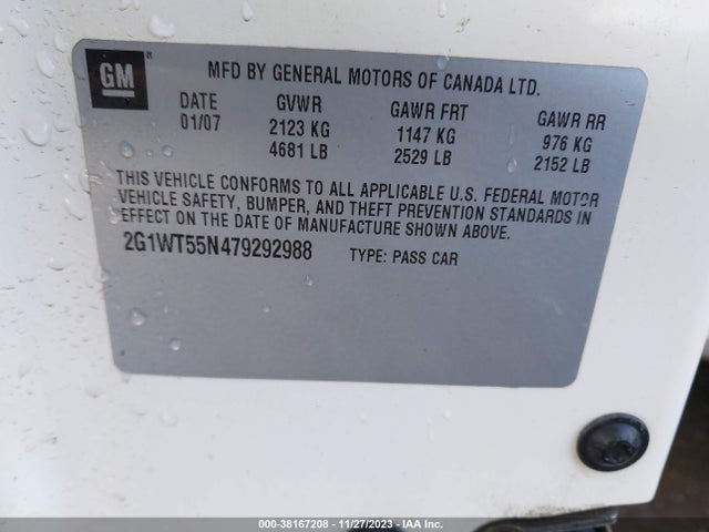 2007 CHEVROLET IMPALA LT VIN: 2G1WT55N479292988