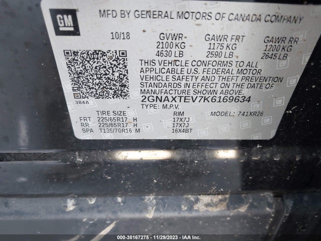 Chevrolet EQUINOX LT 2019 2GNAXTEV7K6169634 Image 9