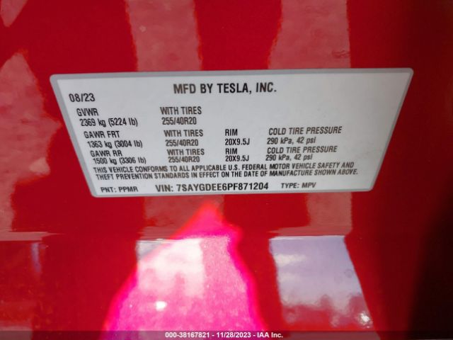 7SAYGDEE6PF871204 Tesla Model Y Awd/long Range Dual Motor All-wheel Drive