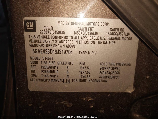 2009 BUICK ENCLAVE CXL VIN: 5GAEV23D19J219706