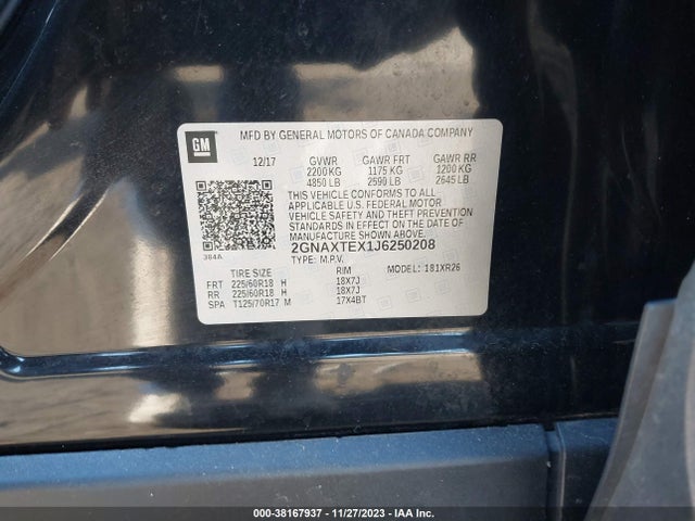 Chevrolet EQUINOX LT 2018 2GNAXTEX1J6250208 Image 9