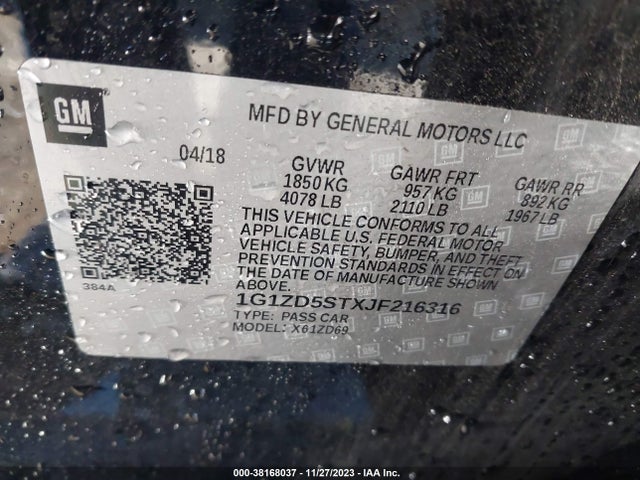 Chevrolet MALIBU LT 2018 1G1ZD5STXJF216316 Image 9