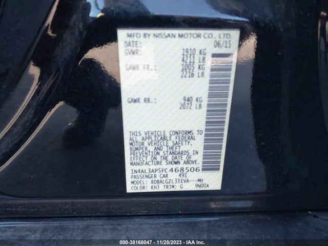 Nissan Altima 2.5 S 2015 1N4AL3AP5FC468506 Image 9