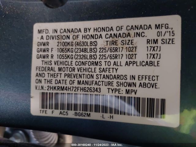 2HKRM4H72FH626343 Honda Cr-v Ex-l