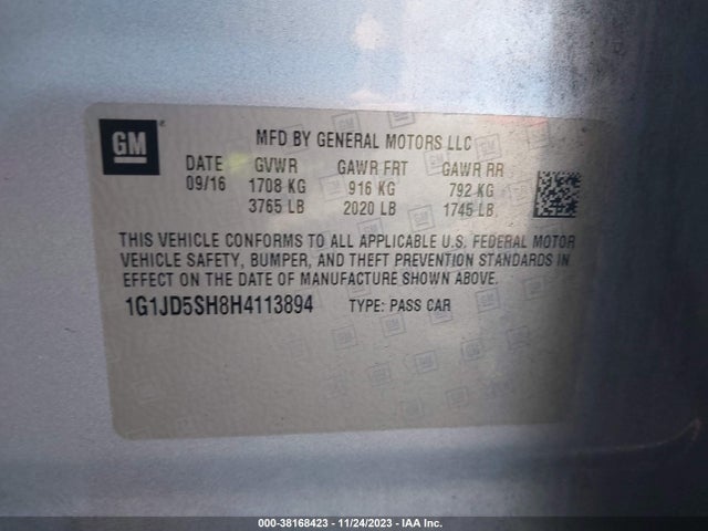 Chevrolet Sonic Lt Auto 2017 1G1JD5SH8H4113894 Image 9