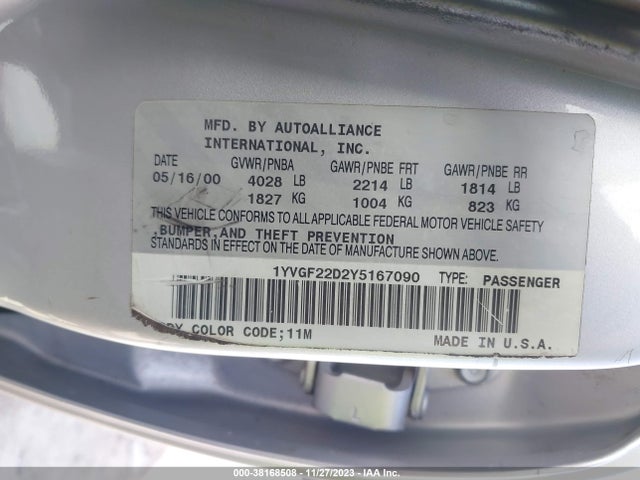 2000 MAZDA 626 ES V6/LX V6 VIN: 1YVGF22D2Y5167090