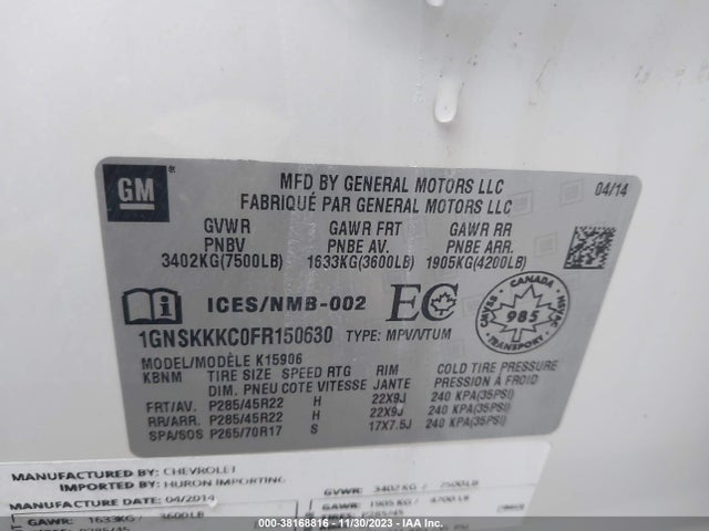 Chevrolet Suburban Ltz 2015 1GNSKKKC0FR150630 Image 9