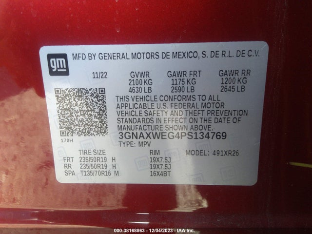Chevrolet Equinox Awd Rs 2023 3GNAXWEG4PS134769 Image 9
