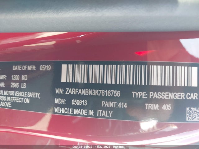 ZARFANBN3K7616756 Alfa Romeo Giulia Ti Sport Awd