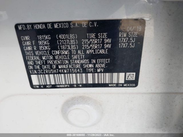 3CZRU5H74KM715643 Honda Hr-v Ex-l