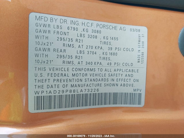 2008 PORSCHE CAYENNE WP1AD29P88LA73226 Photo 8