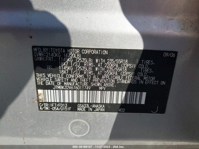 2007 TOYOTA RAV4 SPORT V6 VIN: JTMBK32V676011749