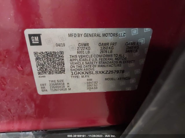 GMC Acadia Sle-2 2019 1GKKNSLSXKZ257978 Image 9