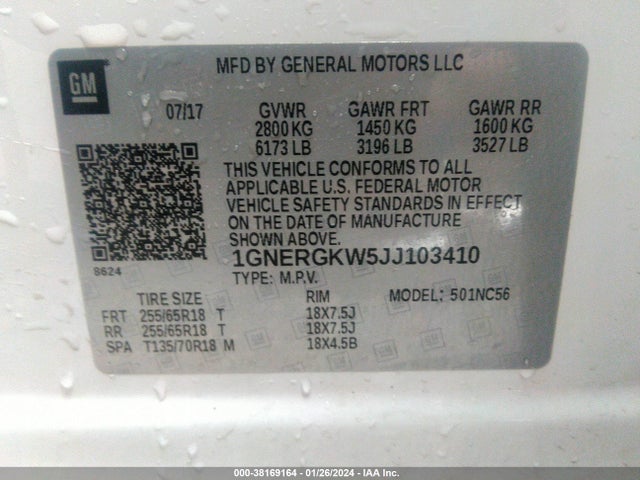 Chevrolet Traverse 1lt 2018 1GNERGKW5JJ103410 Image 9