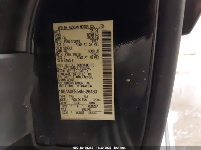 2004 NISSAN TITAN SE VIN: 1N6AA06B54N526463