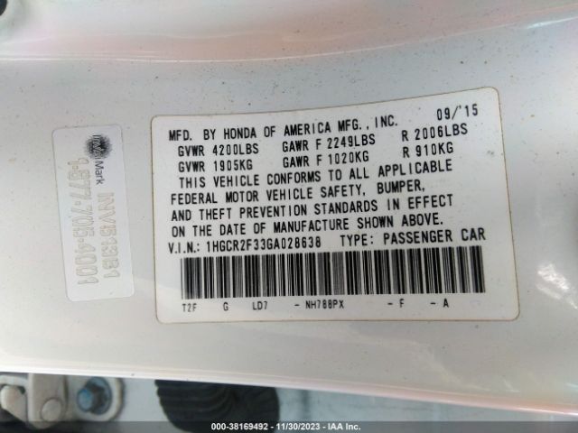 1HGCR2F33GA028638 Honda ACCORD LX