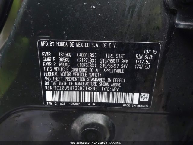 3CZRU5H73GM718895 Honda Hr-v Ex-l