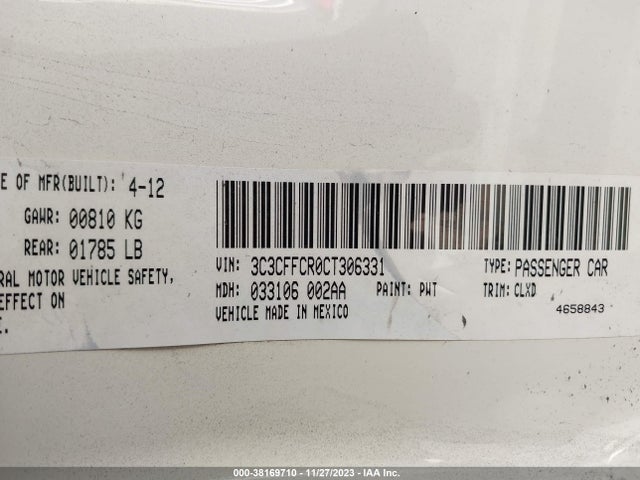 2012 FIAT 500 3C3CFFCR0CT306331 Photo 8