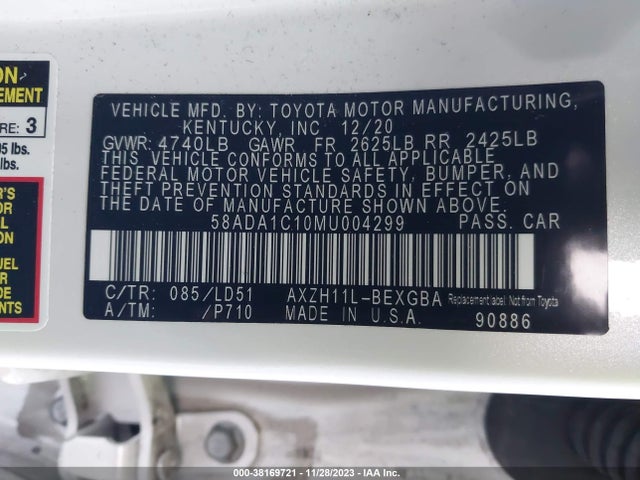 Lexus ES 300H 2021 58ADA1C10MU004299 Image 9