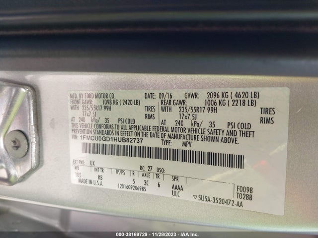2017 FORD ESCAPE SE VIN: 1FMCU0GD1HUB82737