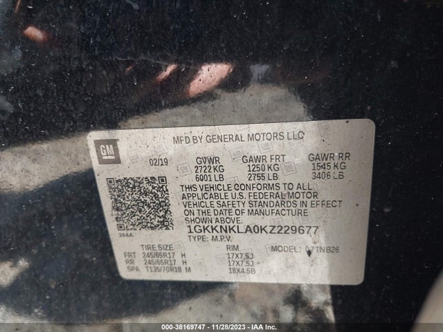 1GKKNKLA0KZ229677 GMC Acadia Sle-1
