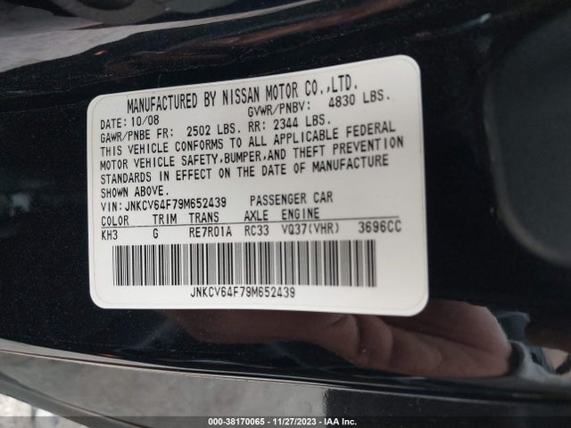 2009 INFINITI G37X VIN: JNKCV64F79M652439