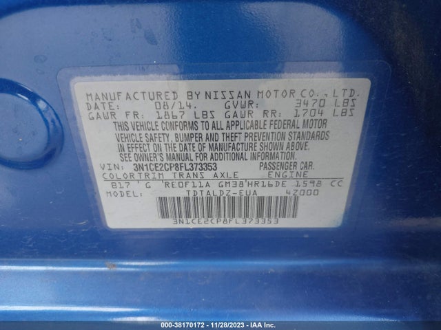 2015 NISSAN VERSA NOTE SV VIN: 3N1CE2CP8FL373353