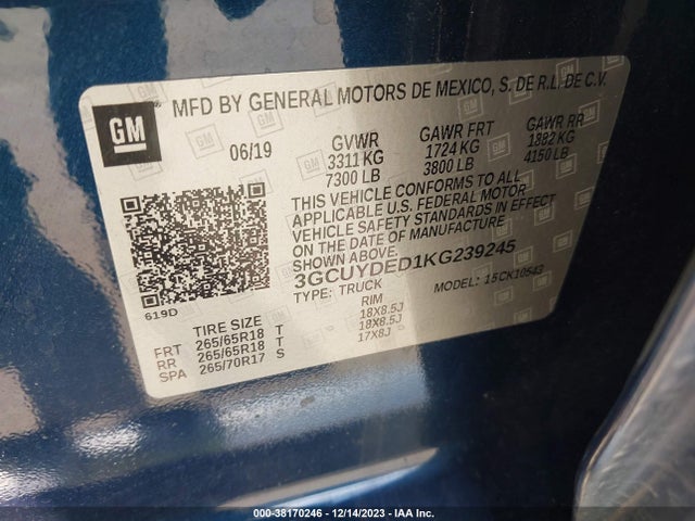 Chevrolet Silverado 1500 Lt 2019 3GCUYDED1KG239245 Image 9