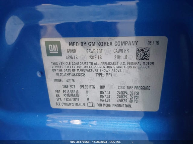 KL4CJASB1GB734038 Buick Encore