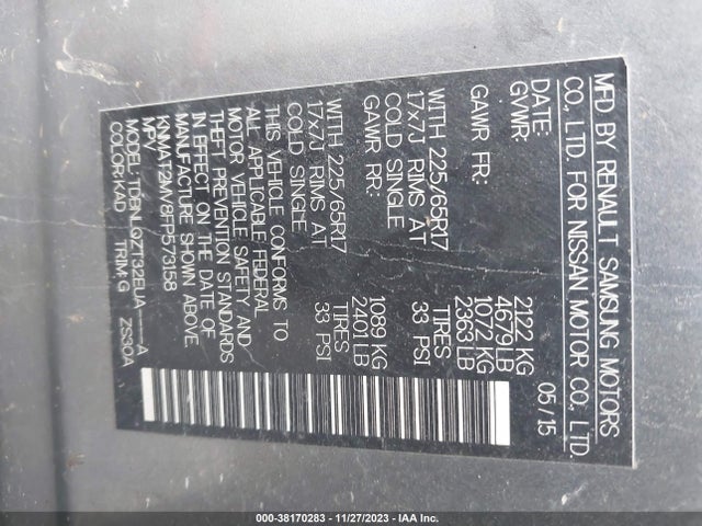 Nissan ROGUE SV 2015 KNMAT2MV8FP573158 Image 9