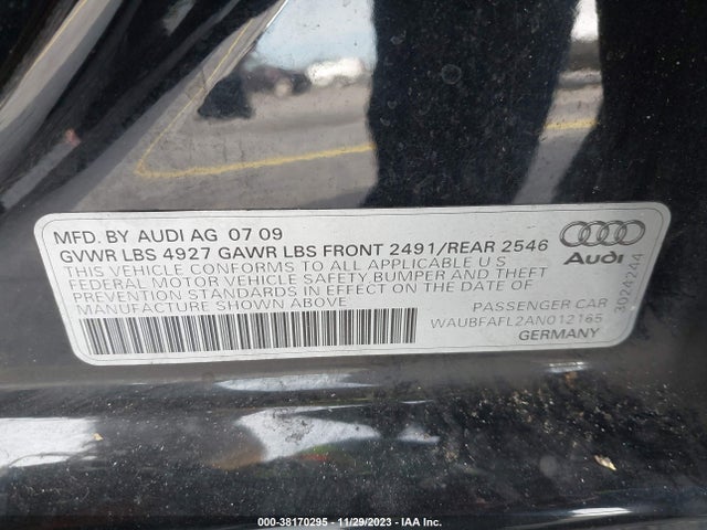 2010 AUDI A4 2.0T PREMIUM VIN: WAUBFAFL2AN012165