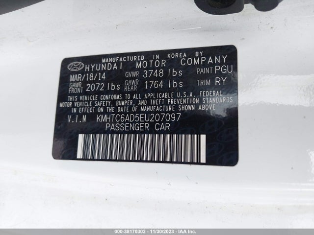 2014 HYUNDAI VELOSTER BASE W/BLACK VIN: KMHTC6AD5EU207097