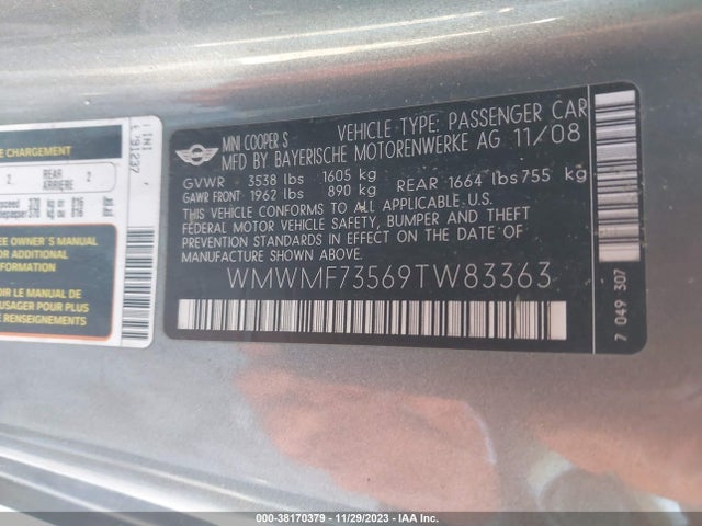 2009 MINI COOPER S WMWMF73569TW83363 Photo 8