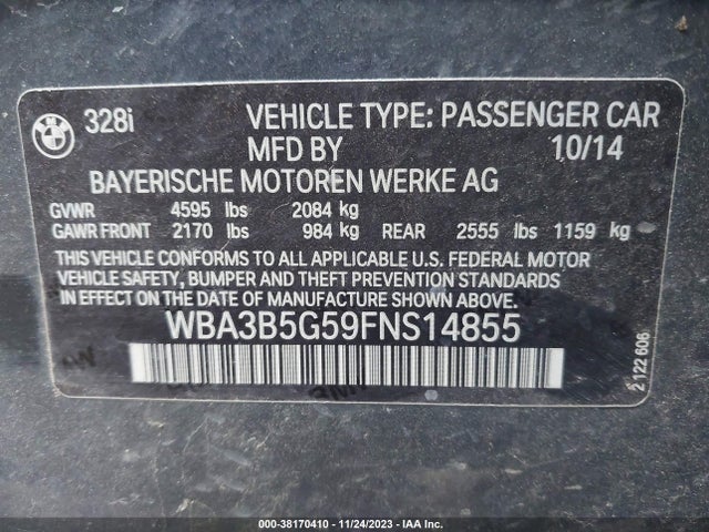BMW 3 Series 328i Xdrive 2015 WBA3B5G59FNS14855 Image 9