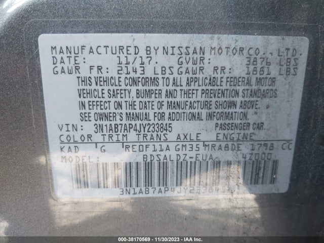 Nissan SENTRA SV 2018 3N1AB7AP4JY233845 Image 9
