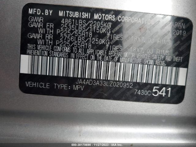 2020 MITSUBISHI OUTLANDER JA4AD3A33LZ020952 Photo 8