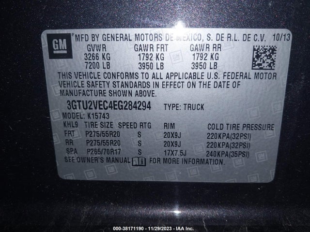 3GTU2VEC4EG284294 GMC Sierra 1500 Slt