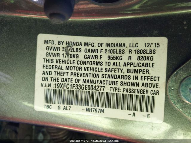19XFC1F33GE004277 Honda Civic Ex-t
