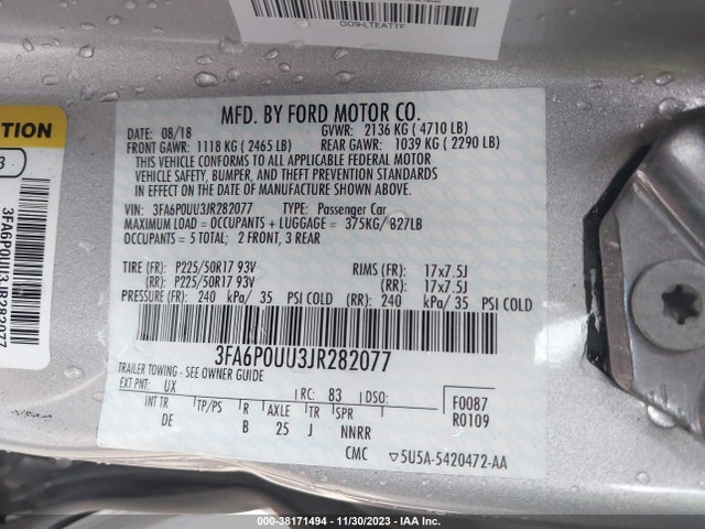 Ford Fusion Hybrid S 2018 3FA6P0UU3JR282077 Image 9