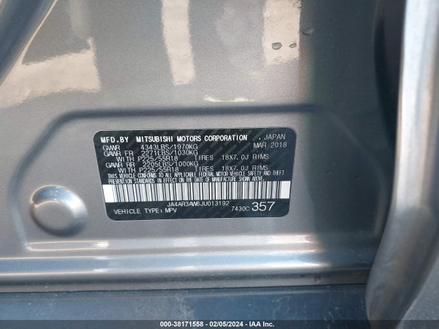 2018 MITSUBISHI OUTLANDER SPORT 2.4 SE VIN: JA4AR3AW6JU013192