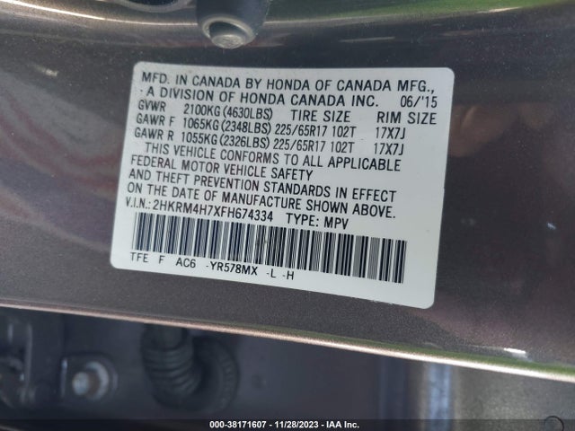 Honda Cr-v Ex-l 2015 2HKRM4H7XFH674334 Image 9