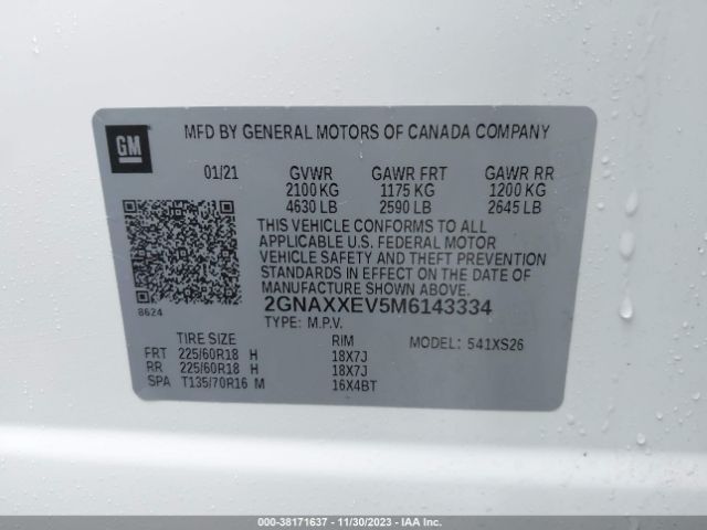 2021 CHEVROLET EQUINOX 2GNAXXEV5M6143334 Photo 8