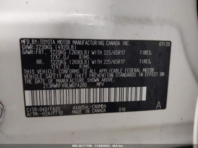 2020 TOYOTA RAV4 2T3RWRFV8LW074280 Photo 8