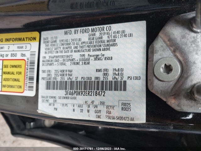 2014 FORD FUSION TITANIUM VIN: 3FA6P0K92ER218472