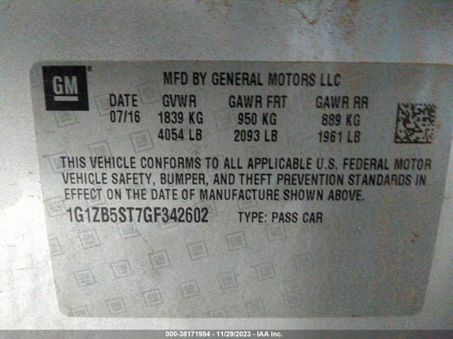 Chevrolet MALIBU LS 2016 1G1ZB5ST7GF342602 Image 9