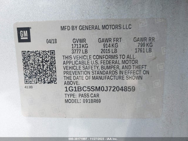 Chevrolet Cruze Ls Auto 2018 1G1BC5SM0J7204859 Image 9